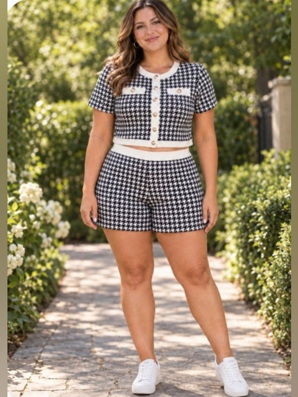 SHEIN Black White Gingham Shorts & Short Sleeve Cropped Top Set NWOT Size XL